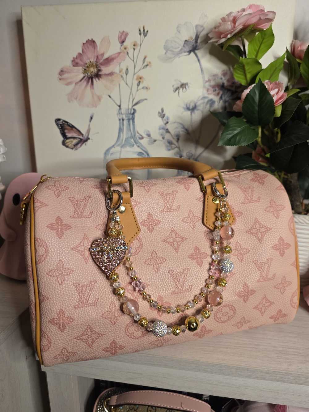 Pink Rhinestone Heart Bag Charm – Beaded Keychain Charm